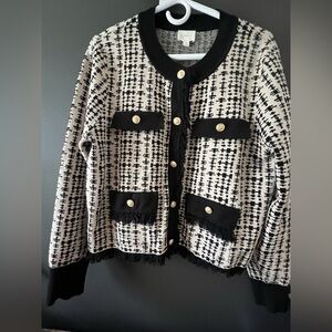 Cyrus Monochrome Tweed Jacket with Gold Button
